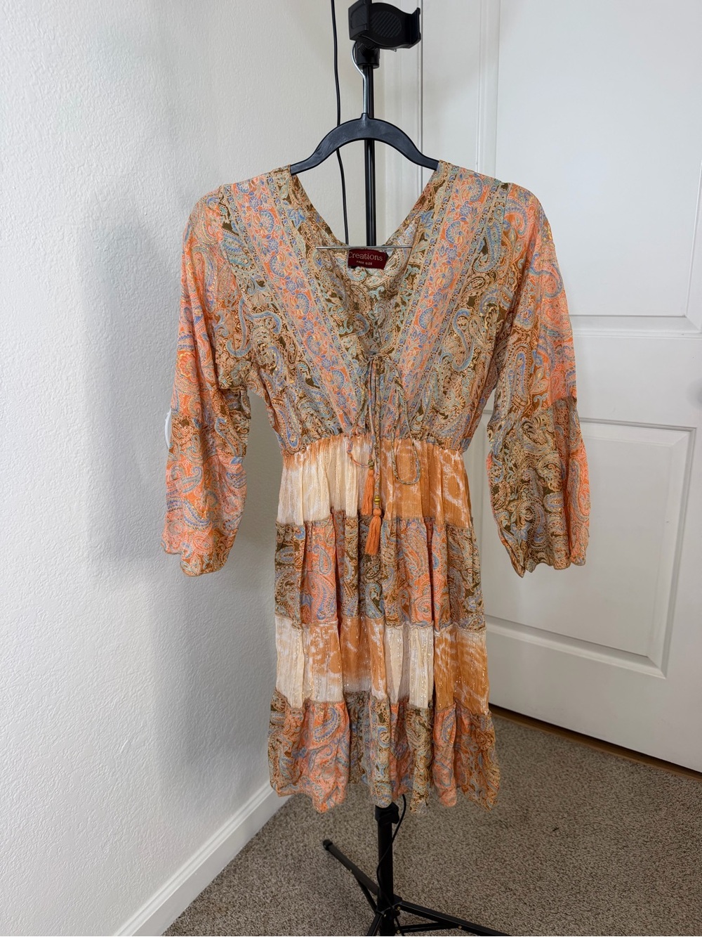 Creations Free Size Boho Paisley Tiered Mini Dress